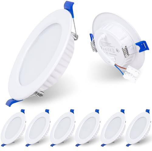 Qingmiao LED Einbaustrahler Dimmbar 230V 7W IP44 Einbauleuchten Deckenspots Deckenstrahler, für Badezimmer Küche Wohnzimmer,Weiss 6er Set