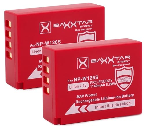 Baxxtar MaxProtect NP-W126s NP-W126 Batterie (2X 1140 mAh) avec capteur NTC Actif et boîtier de Protection V1 - sans Restriction d'utilisation - Fuji X100VI X-M5 X-T20 X-T30 X-T30 II X-T50 ecc.
