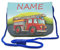Kinder Brustbeutel mit Name und Schriftartwahl | Klettverschluss mit Schnur zum Umhängen und Klarsichtfach | Geldbeutel personalisiert | 3 Farben (Feuerwehr)