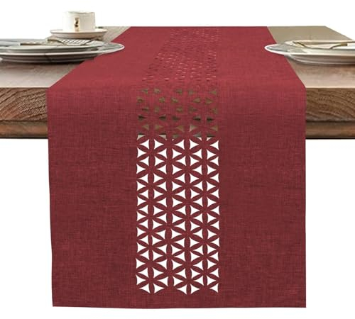 BAZIOE Leinengewebe Tischläufer Rot Moderner Exquisites Tischläufer Leinenoptik 183 x 35 cm Waschbar und Hochwertiger Tischläufer für Esstischdekoration, das Restaurant, Die Weihnachtsfeier.