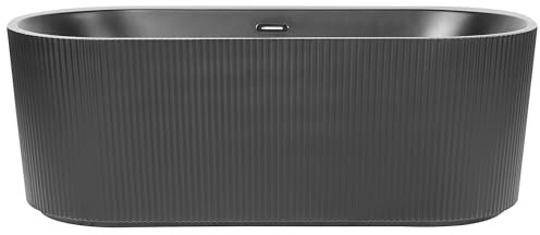 Moderne freistehende Badewanne 169 x 80 cm Ovale Form Acryl geriffelte Oberfläche Badezimmer mattschwarz Gocta