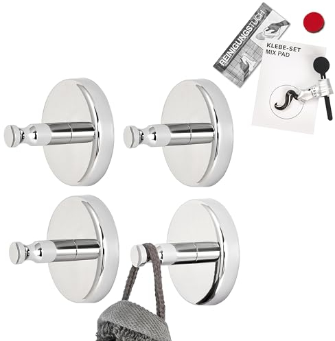 bremermann Bad-Serie LUCENTE Handtuchhaken 4er-Set aus Edelstahl verchromt hochglänzend inkl. Klebeset