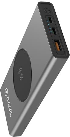 Power Bank muvit for Change de 10000 mAh/10W Wireless + Output USB A + Tipo C Metalica Gris