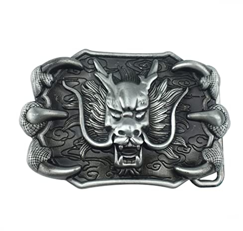 LKMY Herren-Gürtelschnalle, chinesischer Drache, 3D-Gürtelschnalle, mythisches Thema, authentisches Drachen-Design, Vatertag, Accessoire, silber, 6.0X6.0CM
