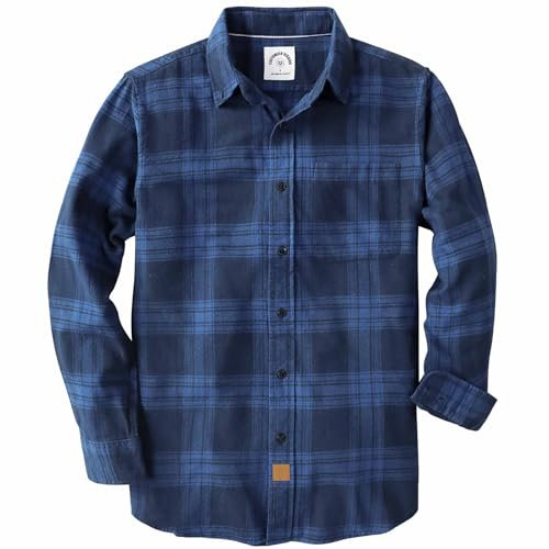 Dubinik® Chemise en flanelle pour homme 100 % coton, chemise à carreaux en flanelle à manches longues, douce, décontractée, à boutons, Bleu marine, Taille XL