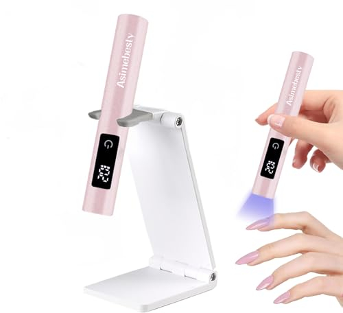 Asimebesty Lampe UV Ongles Gel, Mini Lampe UV LED Portable Rechargeable 3W, Séchoir à Ongles Ultra Rapide avec Support, Petite Lampe UV Ongles pour Gel Pose Americaine, Vernis Semi Permanent Rose