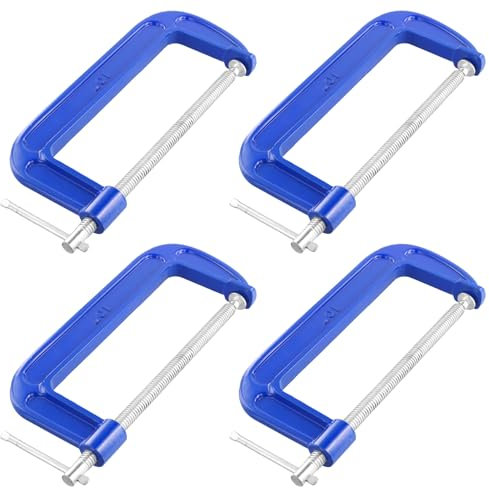 MUKCHAP 4 Pack 10 Inch C Clamps, Industrial Iron C-Clamp, Large Cast Iron C-Clamp for Woodworking, Metalworking