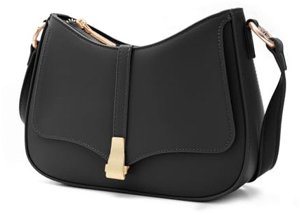 Prettyzys Halbmond-Umhängetasche für Damen, Vintage, Retro, veganes Leder, Clutch, Tragetasche, Umhängetasche, Handtasche für Damen, Schwarz