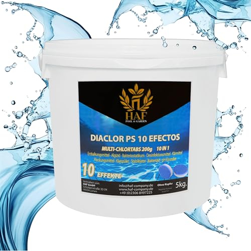 HAF® Pool 10 kg Chlor Multitabs 10 in 1 | Multi Chlortabletten 100g mit 10 Funktionen zur Pflege & Reinigung für dauerhaft kristallklares Poolwasser - Qualität: Made in Europe - Menge: 2 x 5 kg