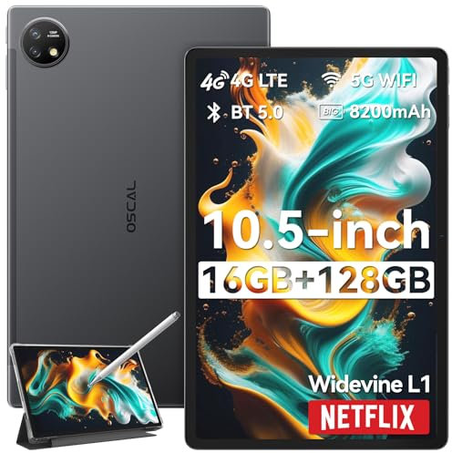 OSCAL Pab 16 Tablet 10,51 Pulgadas, Android 13 Tableta 16 GB RAM + 128 GB ROM (TF 1TB), Tabletas táctiles Dual 4G LTE+5G WiFi,GMS Certified /8200mAh/13MP+8MP/GPS/OTG,Gris