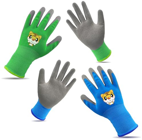 Joyan Guantes de Jardinería para Niños, 2 Pares de Guantes Protectores de Látex, Guantes de Trabajo para Niños y Niñas Adecuado para Bricolaje, Pintura, Actividades al Aire Libre (Menores de 5 Años)