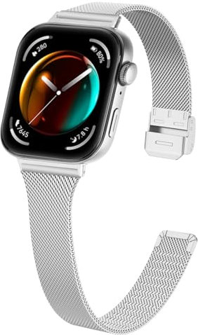 Gimuk Straps Compatible with Huawei Watch Fit 3 Strap, Slim Metal Mesh Loop Stainless Steel Sport Wristband Replacement Watch Band Strap Bracelet for Huawei Watch Fit 3 (Silver)