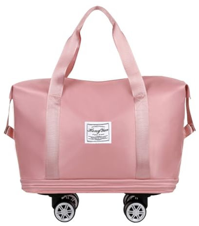 Sac de Voyage avec roulettes, Sac à Bagages Pliables Extensible, Sac de Sport de Grande Capacité Sac de Voyage de Week-End avec roulettes Amovibles pour Femme et Homme (Rose)
