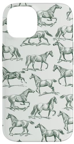 Ästhetisches waldgrünes Pferde-Zeichnungsmuster Hülle für iPhone 14
