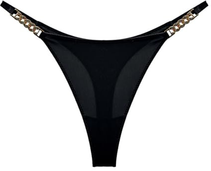 YUEZHAN Unterhosen ​Höschen Sexy Diamant Besetzt Kette Metall Verzierungen T-Hose Für Frauen Mit Verführeri Scher Hüfte Mit Niedriger Taille EIS Seide Hohe Gabel Tanga M Schwarz