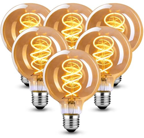 Hofouple E27 LED Vintage Glühbirne, Edison Vintage Glühbirne E27 Dimmbar 4W G80 Glühbirnen E 27 LED Warmweiss Ideal für Dekorative Nostalgie Retro Beleuchtung, Bernstein- 6 Stück