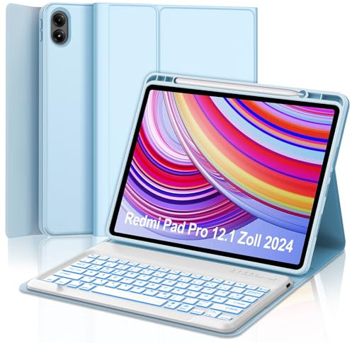 IVEOPPE Hülle Tastatur für Redmi Pad Pro 12.1, Tastatur für Xiaomi Poco Pad 2024, 7-Farbige Beleuchtung, Bluetooth Magnetisch Keyboard für Redmi pad Pro/Xiaomi Poco pad 12.1 Zoll 2024, Blau