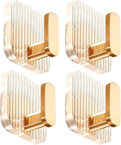 Oykrueats 4 Stück Klebehaken Gold Vielseitige,Selbstklebende Haken Gold Acryl,Handtuchhalter Ohne Bohren Gold,Gold Badezimmer Handtuchhaken,Klebehaken Gold für Badezimmer,Garderobe,Küche,Büros