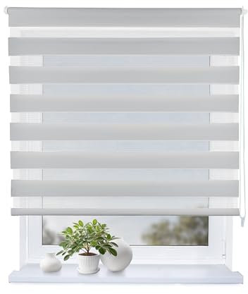 Rollmayer -Doppelrollo mit Bohren Klemmrollo Fensterrollo Duo Rollo Sonnenschutzrollo Zebrarollo Seitenzugrollo fur Fenster und Tur (Grau,140B x H220 cm)