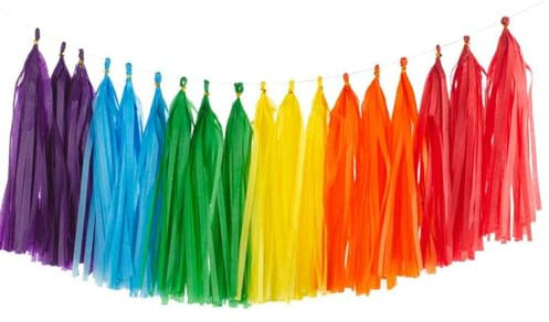 Ainmto 30 Stück Seidenpapier Quasten Girlande Bunt, Papier Quasten Banner für Party Dekorationen–(Rot/Orange/Gelb/Dunkelgrün/Himmelblau/Violett)