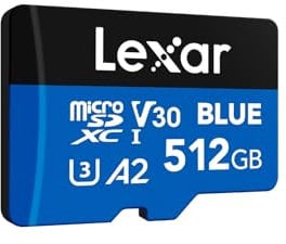 Lexar Blue Micro SD Card 512GB, up to 160MB/s Read, microSDXC UHS-I Card, Class 10, U3, V30, A2, Full-HD & 4K Video, High-Speed Memory Card for Smartphones/Tablets/Action Cameras