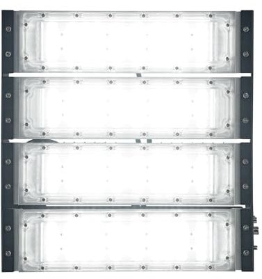 Kaichenyt Scheinwerfer, 200W Flutlichter mit Aluminium Flossen Wasserdichtigkeitsgrad IP67 Lampenhalterung 180° gedreht für Sportplätzen 31.2x31.5x7cm Silber, Schwarz