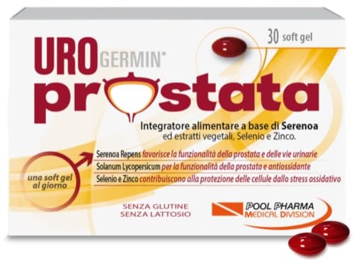 Urogermin Prostata, 30 Capsule Molli - Integratore prostata con Serenoa repens 320 mg/dose (saw palmetto), Licopene, Selenio, Zinco e Fitosteroli da Avocado e Soia, benessere vie urinarie uomo