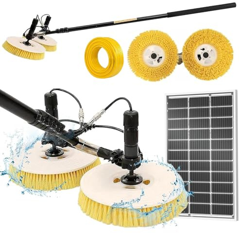 OWOHYG Solar Panel Cleaning Kit With Telescopic Pole, Commercial Pv Panel Cleaner Brush, 65Cm Double Brush Head, Water Fed Window & Solar Panel Washer, For Rooftop, Large-Scale Solar Far,7.5M