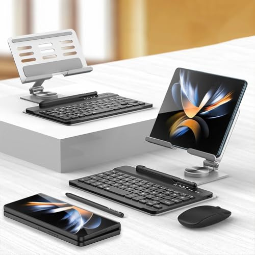 GUPENAA Keyboard Stand for Samsung Galaxy Z Fold 7/Fold 6/Fold 5, Adjustable Angle, Magnetic Detachable Wireless Keyboard with S Pen Holder [Keyboard + Case + Capacitive Pen],Silver