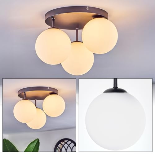 HOFSTEIN Deckenleuchte Chehalis, 3-flammige Deckenlampe aus Metall/Milchglas in Schwarz/Weiß, moderne Leuchte im Retro/Vintage-Design (Schirme Ø 15 cm), G9, Esszimmer, Wohnzimmer, Schlafzimmer