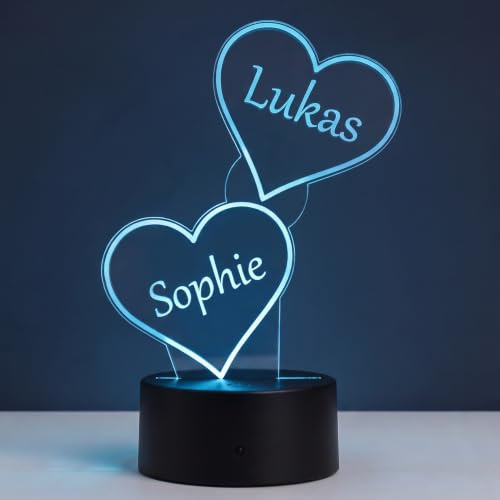 Optechvisual Herz Lampe personalisiert mit Namen – LED Nachtlicht für Paare | Romantisches Geschenk Valentinstag, Hochzeit, Jahrestag | Love Light Deko mit Gravur