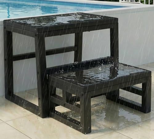 Tritthocker 2 Stufen 3-in-1 aus Wasserfest HDPE, Hocker 2 Stufens Klappbar für Erwachsene und Kinder, Unterstützt bis zu 230kg, Fußhocker Klappbar Zwei Stufen für Bad, Küche, Kinderzimme, Schwarz