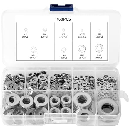 760 Pcs Arandelas Planas de Acero Inoxidable M2-M12 para Tornillos | Arandelas metálicas para tornillos, pernos y tuercas, varios tamaños M2-M12, resistentes y útiles para reparación