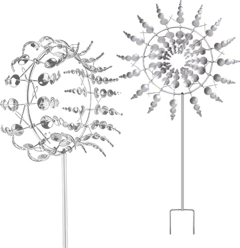 Magische Windmühle Windrad, Wind Spinner im Freien, 3D Magie und einzigartige Garten, 360° Dual Rotors kinetische Wind Spinner, Windspiel Garten Draußen Stehend Für Terrasse Rasen Innenhof Land