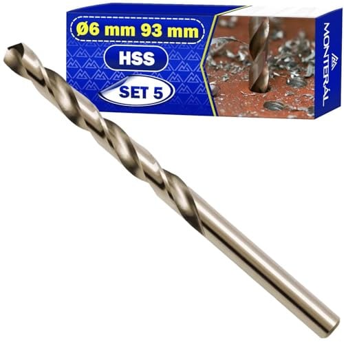 5 x HSS Brocas para Metal Duro Ø 6mm 93mm en Acero Templado M35 5% Cobalto | Brocas Metal Duro Puede Usarse para Hierro Acero Metales No Ferrosos - MONTERAL
