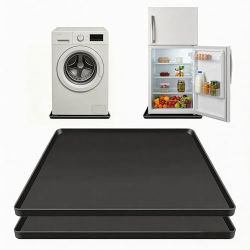 60x60x1.5cm Silikon Kühlschrankmatte 2 Stück Waschmaschine Auflage | Silikonunterlage Bodenschutzmatte mit Erhöhtem Rand für Kühlschrank, Abtropfschale, Trockner und Kaffeemaschine