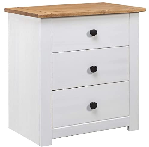 mtlskopl Nachttisch Panama-Kiefer 46x40x57 cm weiß 3 Schubladen massiver Holz Modernes Design mit Wandbefestigung für Schlafzimmer Wohnzimmer Flur