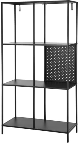 Charleston Bücherregal Schwarz Metall, 75 x 35 x 144 cm, mit offenen Ablagen, im minimalistischen Design für Wohnzimmer und Home Office