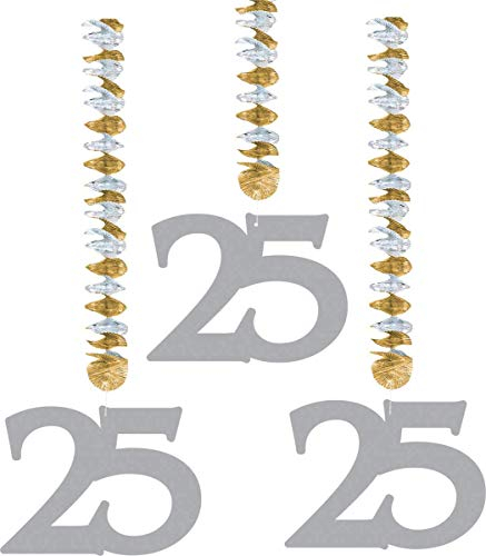 Folat 07449 – Hängedekoration Rotorspirale – 25 – für Silberhochzeit, Jubiläum und Geburtstag – 3 STK.