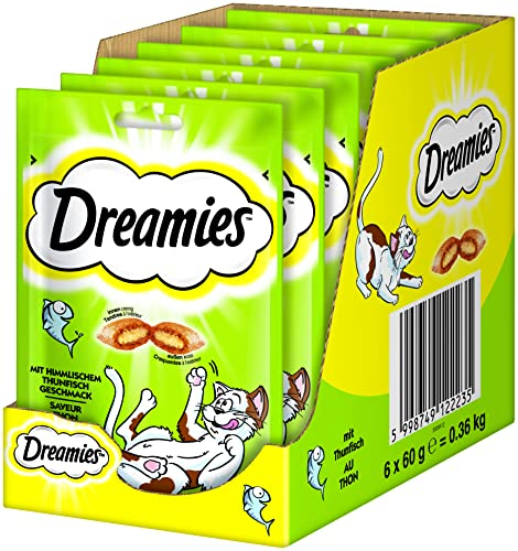 Dreamies Klassiker Katzensnacks mit Thunfisch – Traumhaft knusprige Taschen mit zarter Füllung – 6 x 60g