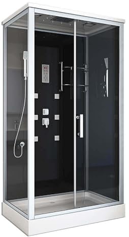 HOME DELUXE - Doccia completa WAVE XL - nera, dimensioni: 120 x 80 - inclusa radio, soffione a pioggia e accessori completi I doccia già pronta, doccia, tempio doccia