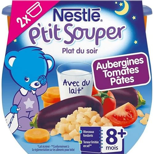 Nestlé Bébé P'tit Souper - Petits Pots Bébé - Aubergines, Tomates, Pâtes - Dès 8 mois - 2x200g