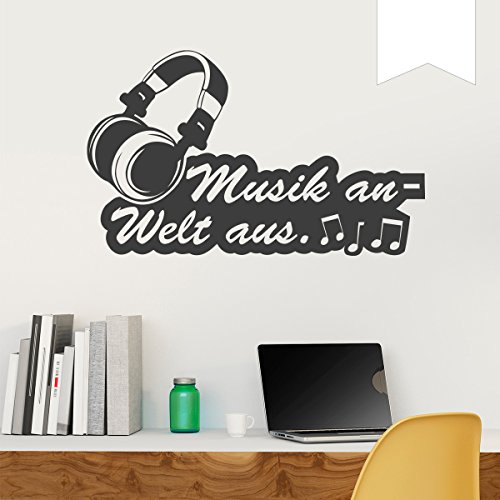 WANDKINGS Wandtattoo Kopfhörer, Musik an - Welt aus 50 x 30 cm weiß - erhältlich in 33 Farben
