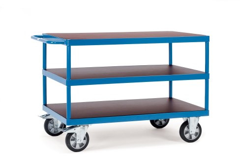Fetra Transportgeräte mtpkc2425 F 1200 Wagen mit Tablett, 3 Ablagen, Regal 283 mm, 604 mm, 925 mm, 1200 kg Belastung, 200 mm Rollen Durchmesser, 1600 mm x 800 mm Plattform