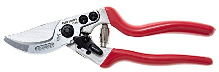 BERGER Handschere Alu-Linie 1114 | Aluminium Rosenschere mit 15° abgewinkelten Schneidkopf, austauschbaren Klingen & Haken | Gartenschere mit Drahtkerbe, Saftrille, Dauerschmierung | Made in Germany