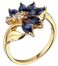 Au Marché du Luxe - Bague plaqué Or 18 carats oxyde de Zirconium Bleu Blanc Marquise Taille 56