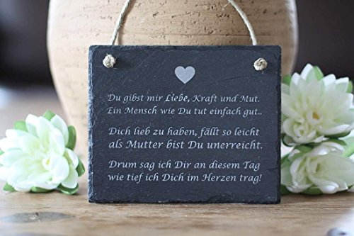 condecoro Schiefertafel Mama - wie tief ich Dich im Herzen Mutter - Muttertag Wandbild Schild