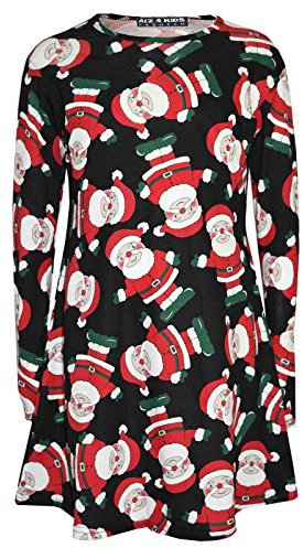 A2Z 4 Kids Mädchen Xmas Kleid Kinder Jingle Glocken Weihnachtsmann Schneemann - Xmas-Dress Santa Black 9-10
