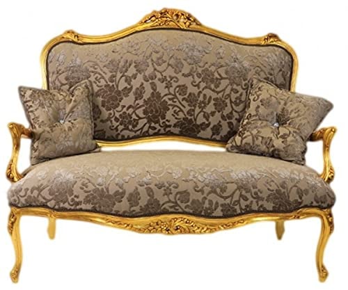 Casa Padrino Barock Sofa Grau-Khaki Muster/Gold - Italienischer Stil - Barock Möbel