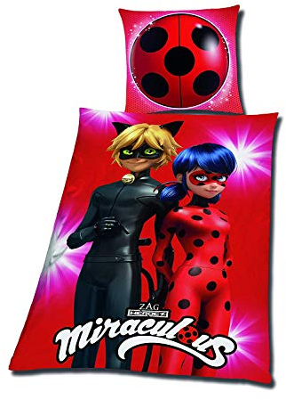 Tex idea Bettwäsche Glatt Miraculous Ladybug Cat Noir Tikki Plugg 135 x 200 Geschenk Neu Wow - All-In-One-Outlet-24 -